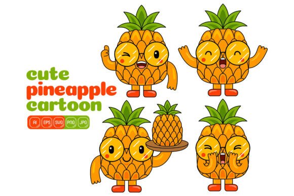 Cute Pineapple Mascot Vector Pack 02