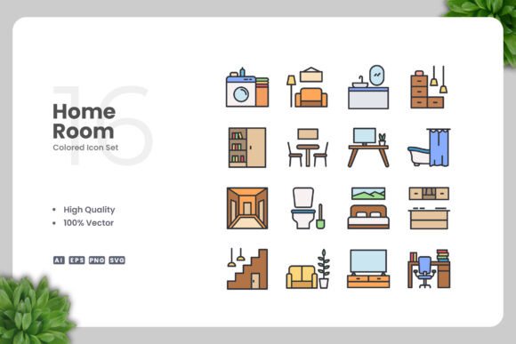 Home Room Colored Icons: A Simple and Clean Design for Every Project