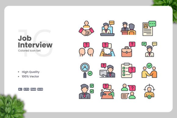 Job Interview Colored Icons for Professional Design