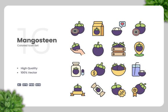 Mangosteen Colored Icons for Modern Design Projects