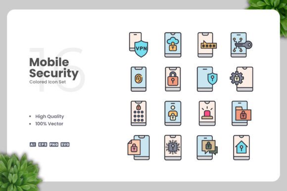 Mobile Security Colored Icons: A Perfect Blend of Simplicity and Functionality
