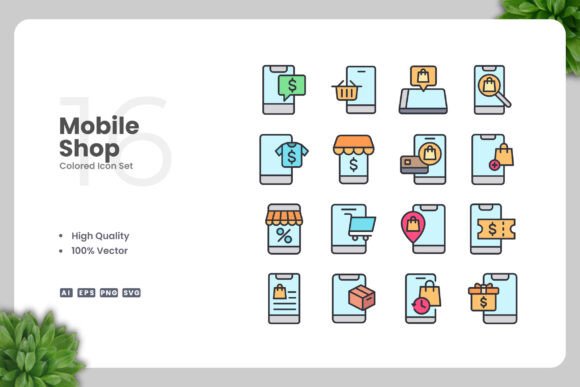 Mobile Shop Colored Icons for Every Creative Need