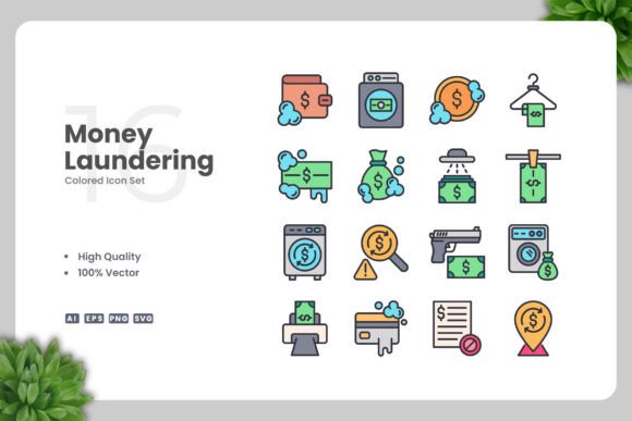 Money Laundering Colored Icons for Clear Communication
