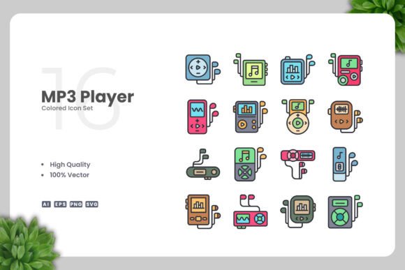 MP3 Player Colored Icons for Modern Design