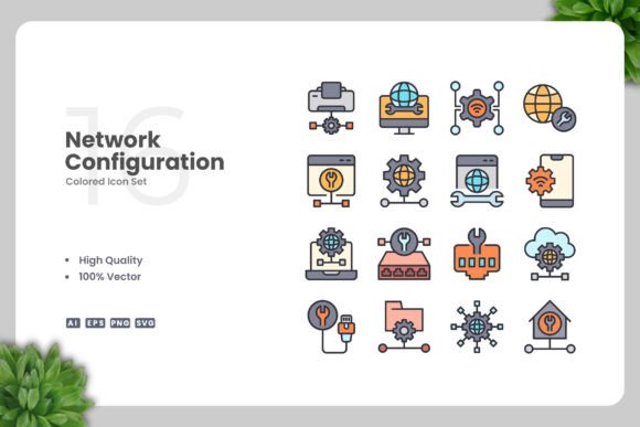 Network Configuration Colored Icons for Modern Design Needs