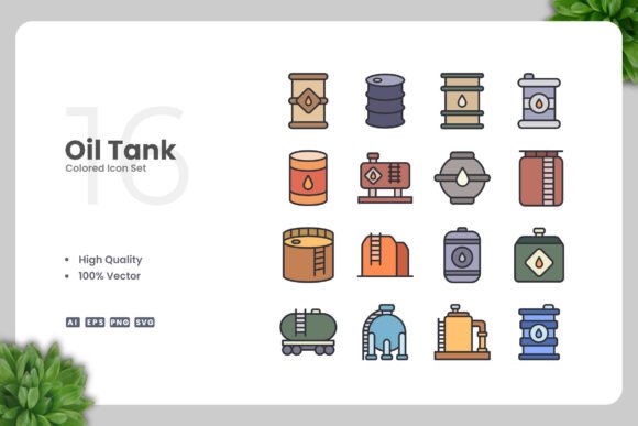 Oil Tank Colored Icons for Modern Design