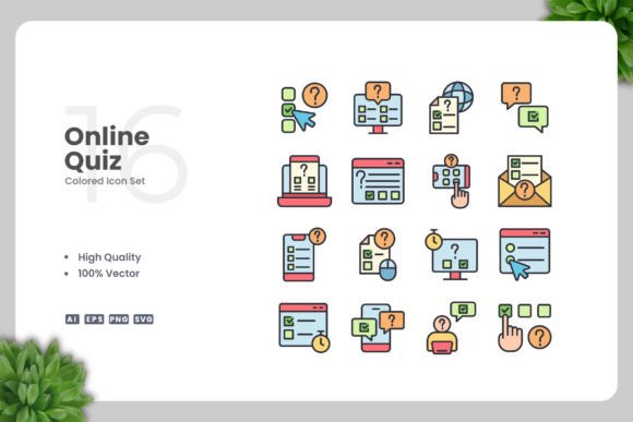 Online Quiz Colored Icons for Every Project