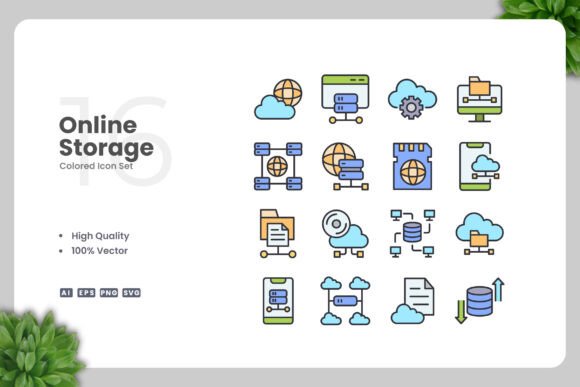 Online Storage Colored Icons for Every Project