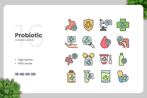 Probiotic Colored Icons for Creative Projects