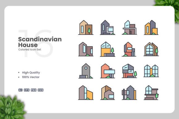 Scandinavian House Colored Icons for Modern Design