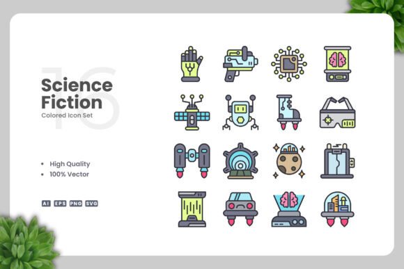 Science Fiction Colored Icons for Creative Projects