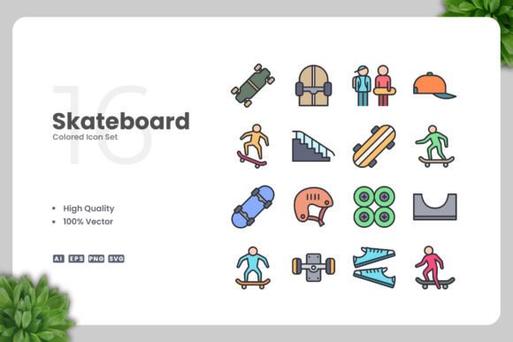 Skateboard Colored Icons for Modern Design Projects
