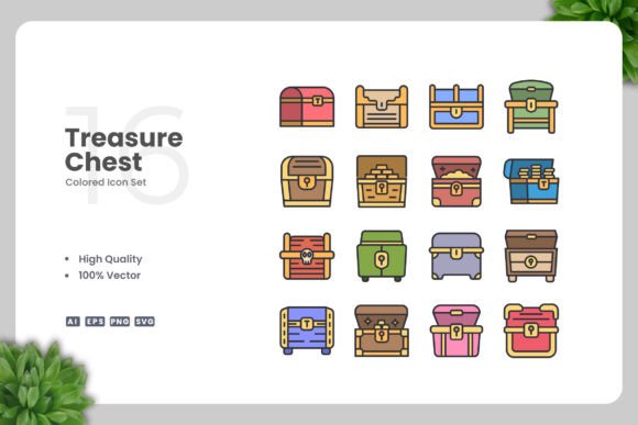 Treasure Chest Colored Icons: A Versatile Design Asset for Digital and Print Media