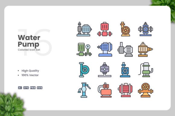 Water Pump Colored Icons for Modern Design
